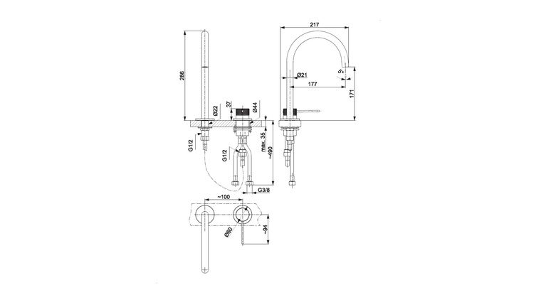 MOZA 316L bateria umywalkowa 2-otworowa