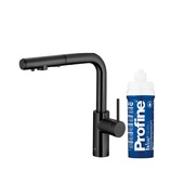 DUERO PURE BASIC bateria kuchenna z funkcją filtracji wody i wyciąganą wylewką, BLACK + zestaw filtrujący PROFINE BLUE "S"