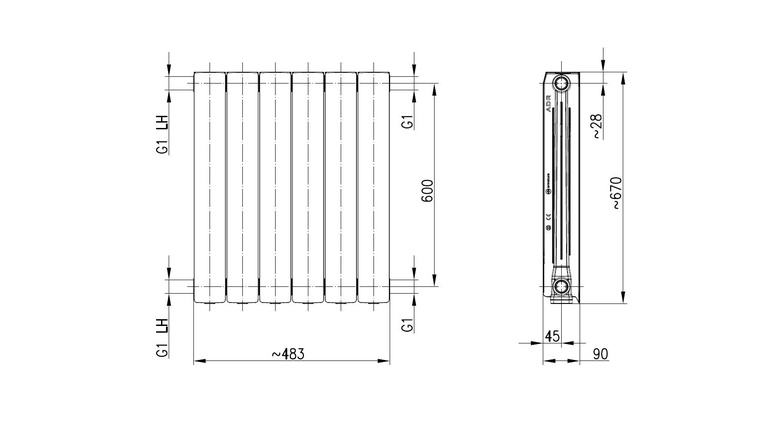 Grzejnik aluminiowy ADR600/6 - elementowy GRAFIT