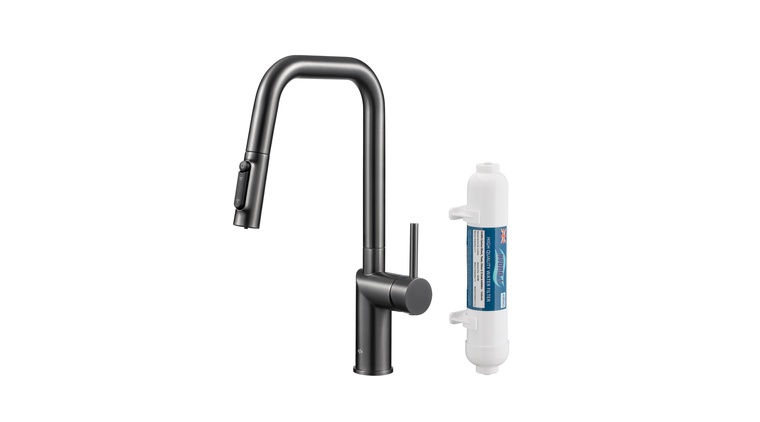 DUERO PURE STYLE bateria kuchenna z funkcją filtracji wody i wyciąganą wylewką, GUN METAL GREY filtr HYDRO+