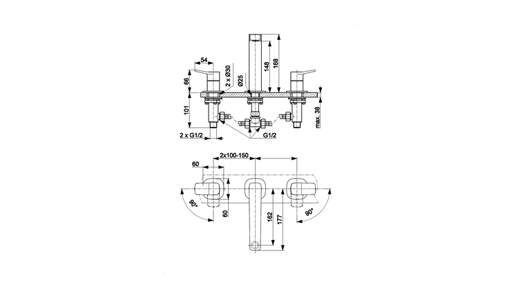 MALAGA BRUSHED ROSE GOLD bateria umywalkowa 3-otworowa stojąca