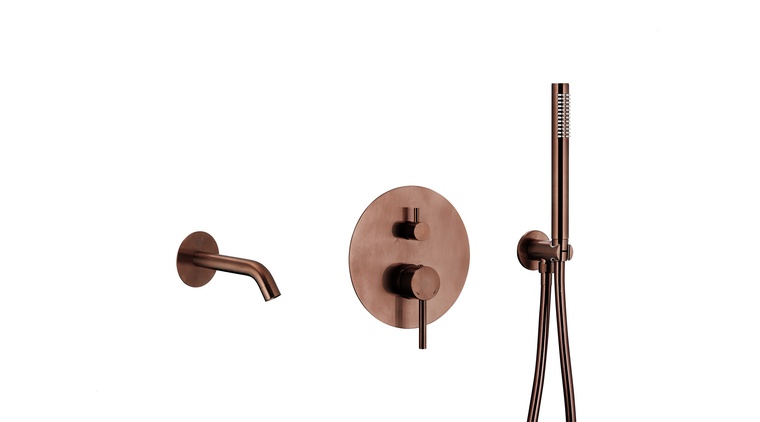 MOZA BRUSHED ROSE GOLD zestaw wannowy podtynkowy z baterią 3 funkcyjną