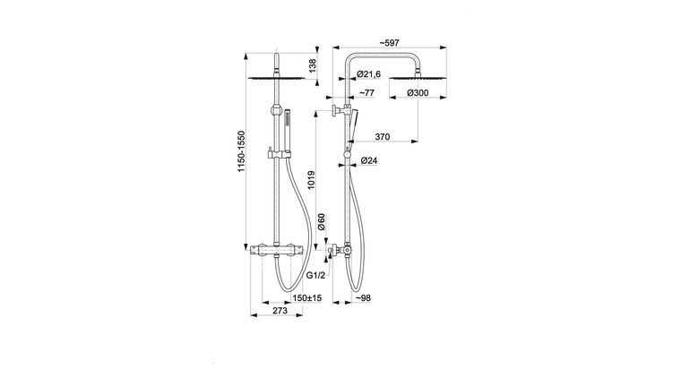 MOZA PREMIUM WHITE deszczownia wannowa z baterią termostatyczną