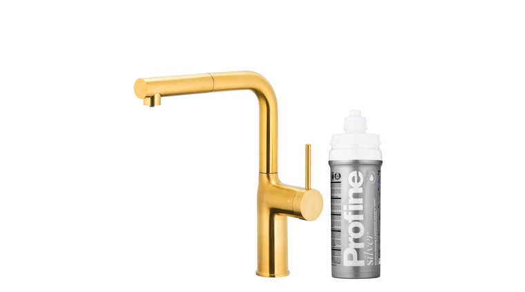 DUERO PURE MOVE bateria kuchenna z funkcją filtracji wody i wyciąganą wylewką, GOLD + zestaw filtrujący PROFINE SILVER "S"
