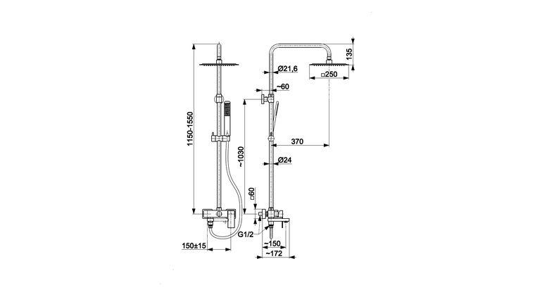 LOGON BRUSHED ROSE GOLD deszczownia z baterią natryskową i składaną wylewką wannową