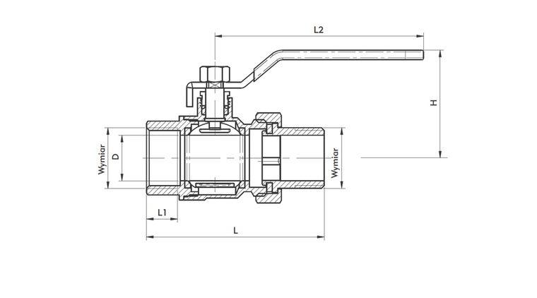 Zawór kulowy nakrętno-wkrętny ze śrubunkiem i dźwignią 1/2"