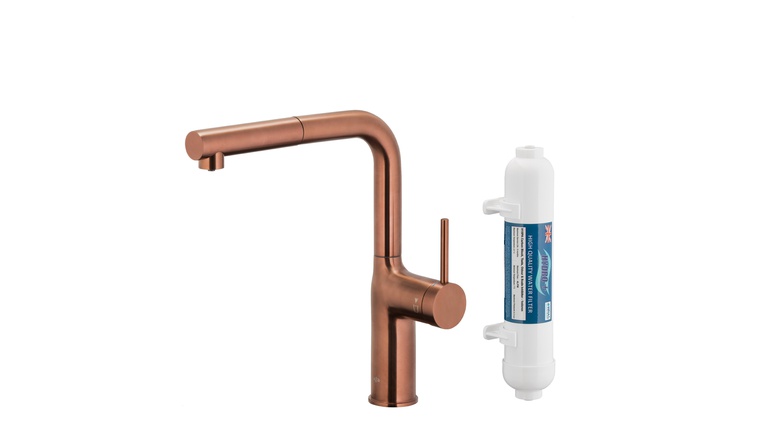 DUERO PURE MOVE bateria kuchenna z funkcją filtracji wody i wyciąganą wylewką, BRUSHED ROSE GOLD filtr HYDRO+