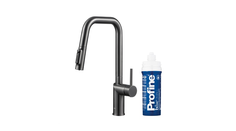 DUERO PURE STYLE bateria kuchenna z funkcją filtracji wody i wyciąganą wylewką, GUN METAL GREY + zestaw filtrujący PROFINE BLUE "S"