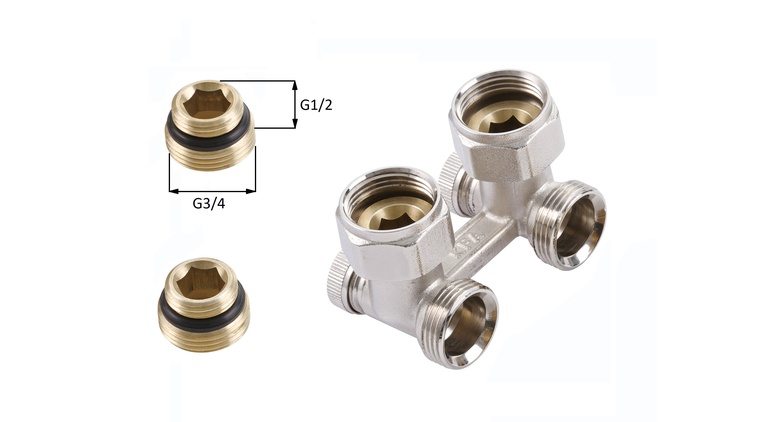 Zespół przyłączeniowy kątowy do grzejników z dolnym zasilaniem 3/4x1/2