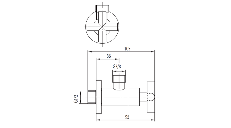 Zawór wodny kątowy, przepływowy do baterii stojących, uchwyt typu „symetric” 1/2x3/8