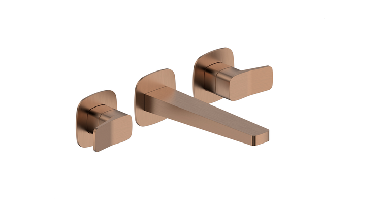MALAGA BRUSHED ROSE GOLD bateria umywalkowa 3-otworowa ścienna rysunek