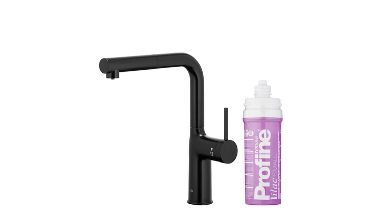 DUERO PURE MOVE bateria kuchenna z funkcją filtracji wody i wyciąganą wylewką, BLACK + zestaw filtrujący PROFINE LILAC "S"