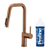 DUERO PURE STYLE bateria kuchenna z funkcją filtracji wody i wyciąganą wylewką, BRUSHED ROSE GOLD + zestaw filtrujący PROFINE BLUE "S"