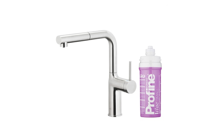 DUERO PURE MOVE bateria kuchenna z funkcją filtracji wody i wyciąganą wylewką, INOX + zestaw filtrujący PROFINE LILAC "S"