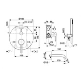 MOZA GUN METAL GREY podtynkowy zestaw wannowy z baterią 3 funkcyjną