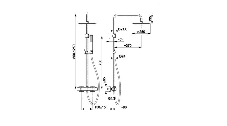 LOGON PREMIUM GUN METAL GREY deszczownia z baterią termostatyczną