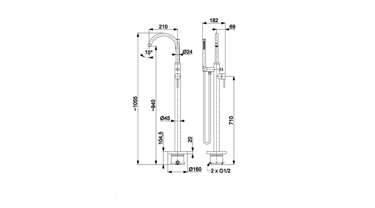 MOZA GUN METAL GREY bateria wannowa wolnostojąca