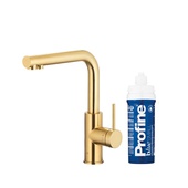 DUERO PURE BASIC bateria kuchenna z funkcją filtracji wody, BRUSHED LIGHT GOLD + zestaw filtrujący PROFINE BLUE "S"