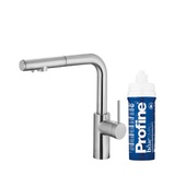 DUERO PURE BASIC bateria kuchenna z funkcją filtracji wody i wyciąganą wylewką, INOX + zestaw filtrujący PROFINE BLUE "S"