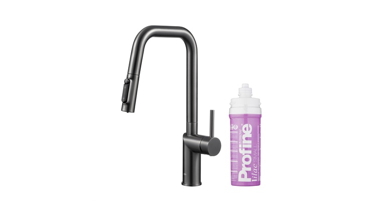 DUERO PURE STYLE bateria kuchenna z funkcją filtracji wody i wyciąganą wylewką, GUN METAL GREY + zestaw filtrujący PROFINE LILAC "S"