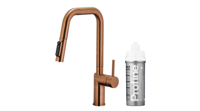 DUERO PURE STYLE bateria kuchenna z funkcją filtracji wody i wyciąganą wylewką, BRUSHED ROSE GOLD + zestaw filtrujący PROFINE SILVER "S"