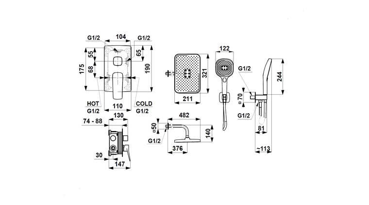 MALAGA BRUSHED LIGHT GOLD zestaw podtynkowy z baterią natryskową