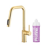 DUERO PURE STYLE bateria kuchenna z funkcją filtracji wody i wyciąganą wylewką, BRUSHED LIGHT GOLD + zestaw filtrujący PROFINE LILAC "S"