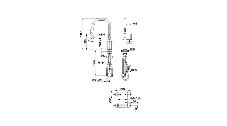 DUERO PURE STYLE bateria kuchenna z funkcją filtracji wody i wyciąganą wylewką, BRUSHED LIGHT GOLD filtr HYDRO+