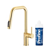 DUERO PURE STYLE bateria kuchenna z funkcją filtracji wody i wyciąganą wylewką, BRUSHED LUGHT GOLD + zestaw filtrujący PROFINE BLUE "S"