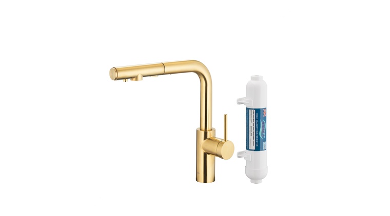 DUERO PURE BASIC bateria kuchenna z funkcją filtracji wody i wyciąganą wylewką, BRUSHED LIGHT GOLD filtr HYDRO+
