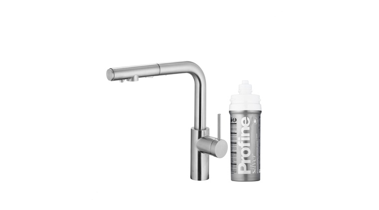 DUERO PURE BASIC bateria kuchenna z funkcją filtracji wody i wyciąganą wylewką, INOX + zestaw filtrujący PROFINE SILVER "S"