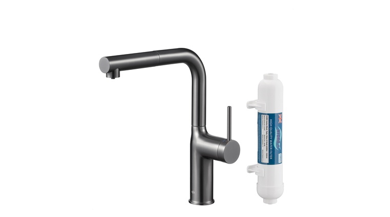 DUERO PURE MOVE bateria kuchenna z funkcją filtracji wody i wyciąganą wylewką, GUN METAL GREY filtr HYDRO+