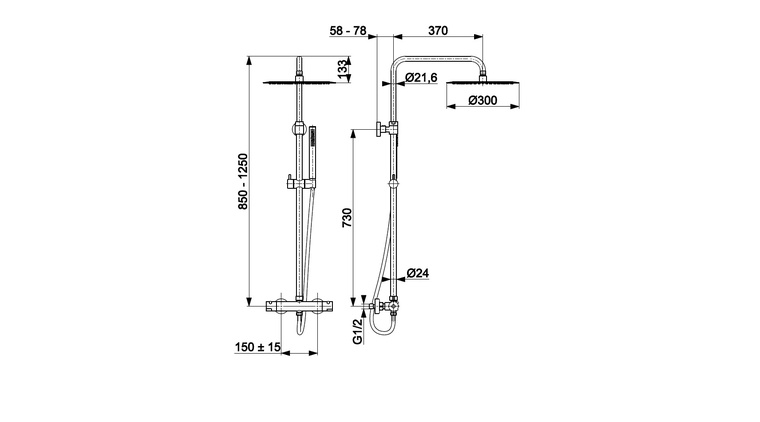 MOZA BRUSHED NICKEL PREMIUM deszczownia z baterią termostatyczną