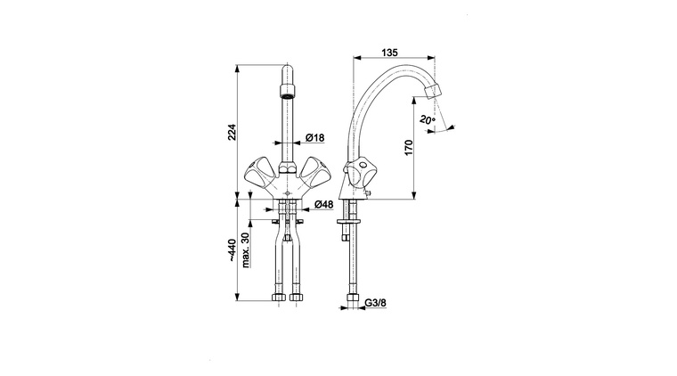 STANDARD bateria dwuuchwytowa, umywalkowa