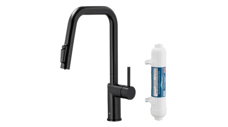 DUERO PURE STYLE bateria kuchenna z funkcją filtracji wody i wyciąganą wylewką, BLACK filtr HYDRO+