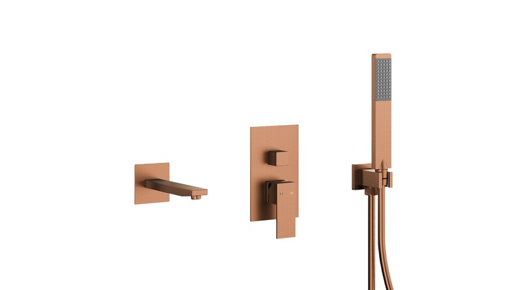 LOGON BRUSHED ROSE GOLD podtynkowy zestaw wannowy z baterią 3 funkcyjną