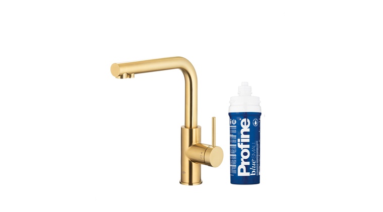 DUERO PURE BASIC bateria kuchenna z funkcją filtracji wody, BRUSHED LIGHT GOLD + zestaw filtrujący PROFINE BLUE "S"
