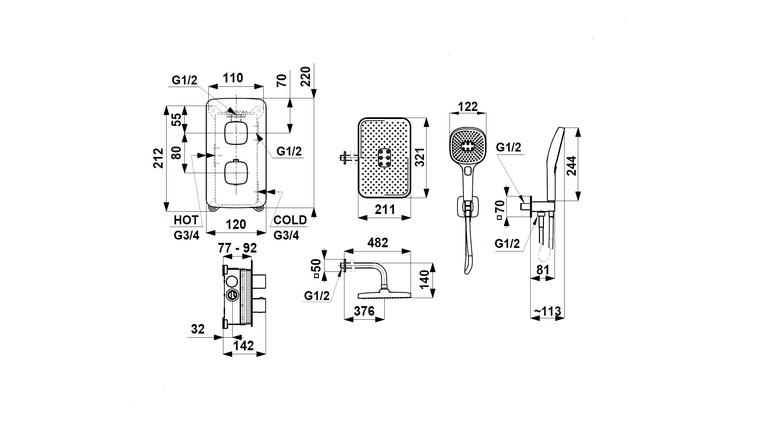 MALAGA BRUSHED LIGHT GOLD zestaw podtynkowy z baterią termostatyczną natryskową