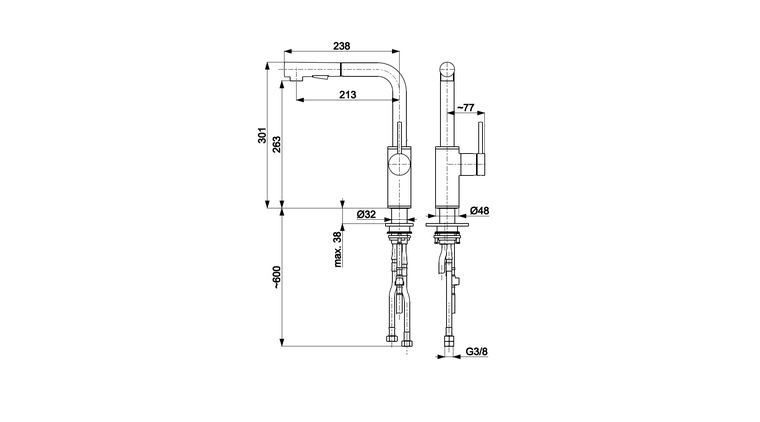 DUERO BASIC BRUSHED LIGHT GOLD bateria kuchenna z wyciąganą wylewką