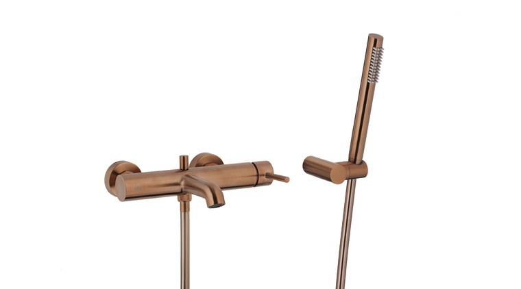 MOZA BRUSHED ROSE GOLD bateria wannowa pozioma z natryskiem punktowym PREMIUM