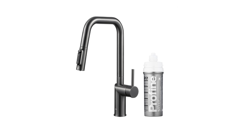 DUERO PURE STYLE bateria kuchenna z funkcją filtracji wody i wyciąganą wylewką, GUN METAL GREY + zestaw filtrujący PROFINE SILVER "S"