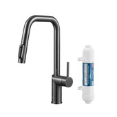 DUERO PURE STYLE bateria kuchenna z funkcją filtracji wody i wyciąganą wylewką, GUN METAL GREY filtr HYDRO+
