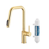DUERO PURE STYLE bateria kuchenna z funkcją filtracji wody i wyciąganą wylewką, BRUSHED LIGHT GOLD filtr HYDRO+