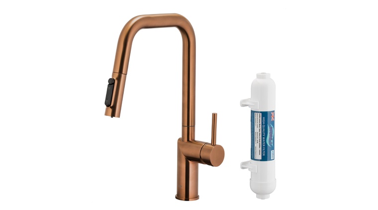 DUERO PURE STYLE bateria kuchenna z funkcją filtracji wody i wyciąganą wylewką, BRUSHED ROSE GOLD + zestaw filtrujący filtr HYDRO+