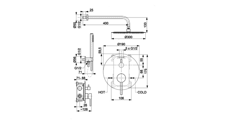 MOZA GUN METAL GREY podtynkowy zestaw prysznicowy z baterią 3 funkcyjną