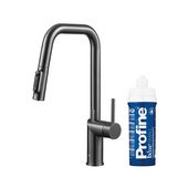 DUERO PURE STYLE bateria kuchenna z funkcją filtracji wody i wyciąganą wylewką, GUN METAL GREY + zestaw filtrujący PROFINE BLUE "S"
