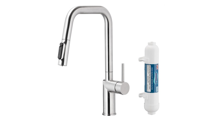 DUERO PURE STYLE bateria kuchenna z funkcją filtracji wody i wyciąganą wylewką, INOX filtr HYDRO+
