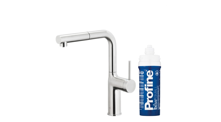 DUERO PURE MOVE bateria kuchenna z funkcją filtracji wody i wyciąganą wylewką, INOX + zestaw filtrujący PROFINE BLUE "S"