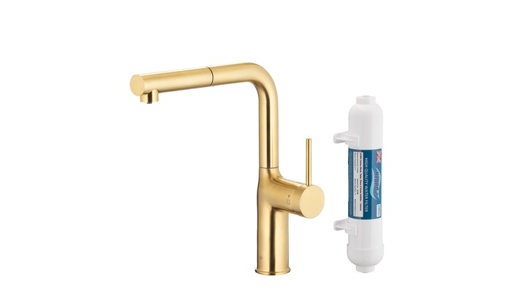 DUERO PURE MOVE bateria kuchenna z funkcją filtracji wody i wyciąganą wylewką, BRUSHED LIGHT GOLD filtr HYDRO+