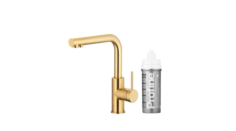 DUERO PURE BASIC bateria kuchenna z funkcją filtracji wody, BRUSHED LIGHT GOLD + zestaw filtrujący PROFINE SILVER "S"